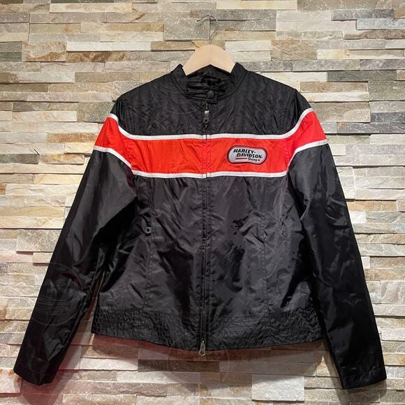Harley-Davidson Black Nylon Racing Jacket | Orange Red Stripe 2007, M Vintage - Picture 1 of 13